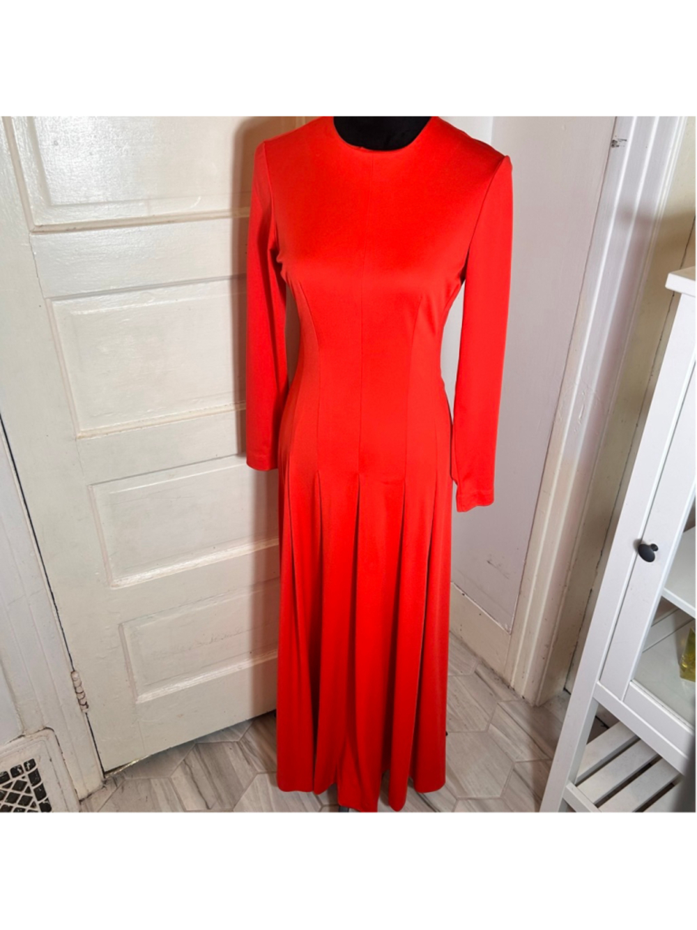 Women's Bleeker Street Red Long Sleeve Maxi Dress Size 12 Retro Mod Squad 70s